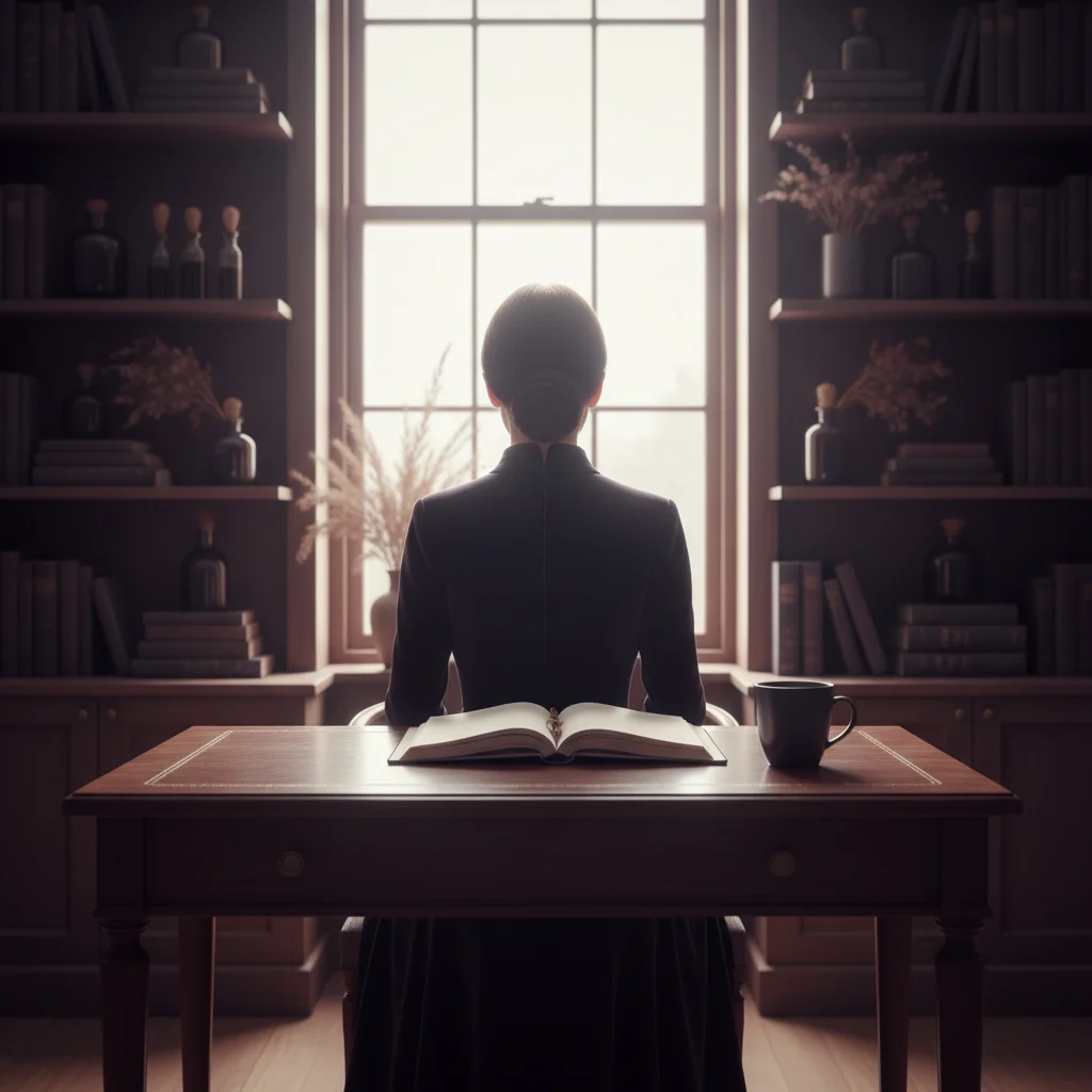 Meridian Wellness editorial team member at a writing desk, viewed from behind